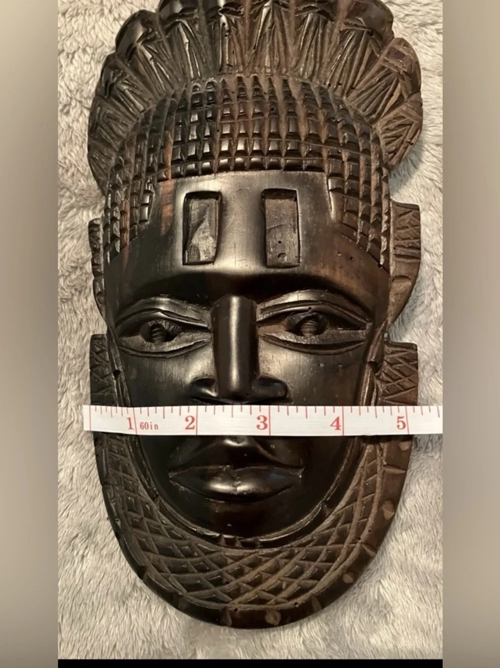Vintage African Nigerian Hand Carved Wooden Face Mask Wall Art Queen Idia Benin